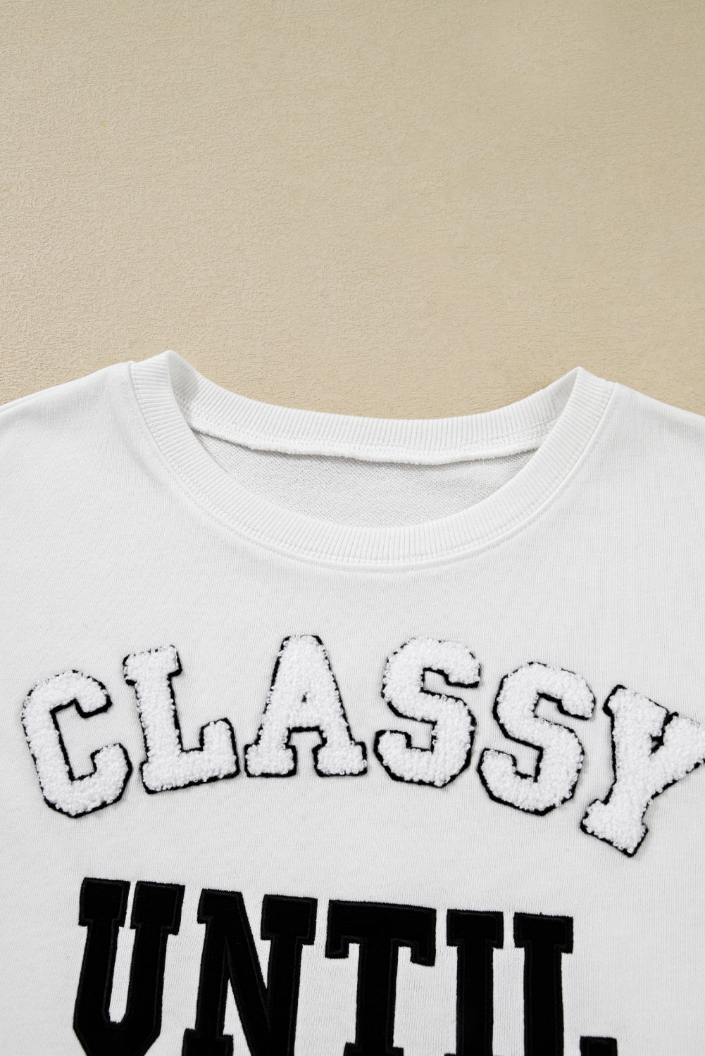 White Classy Until Kickoff Football Plush Letter Patched Loose Sweatshirt