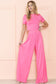 Strawberry Pink Plain Slim Fit Crop Top And Wide Leg Pants Set