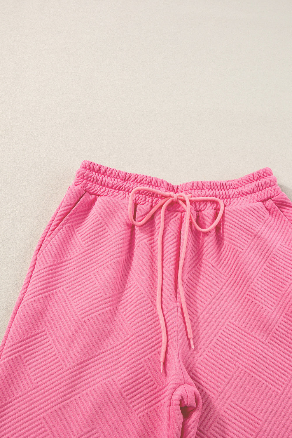 Strawberry Pink Textured Loose Fit T-Shirt and Drawstring Pants Set