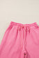 Strawberry Pink Textured Loose Fit T-Shirt and Drawstring Pants Set