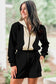 Black Two-Tone Zipper Long Sleeve Casual Romper