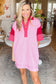 Pink Stripe Colorblock Sleeve Collared Mini Dress