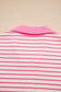 Pink Stripe Collared V-Neck Drop Shoulder Pullover and Skort Two Piece Set