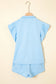 Blue Striped Detail Flutter Sleeve Zipped Collar Short Set