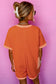 Orange Two-tone Short Sleeve V-Neck Patched Pocket Loose Romper