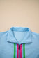 Blue Striped Detail Flutter Sleeve Zipped Collar Short Set