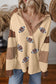 Light French Beige Football Sequins Patch Striped Patchwork Polo Sweatshirt