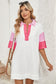 Pink Stripe Colorblock Sleeve Collared Mini Dress