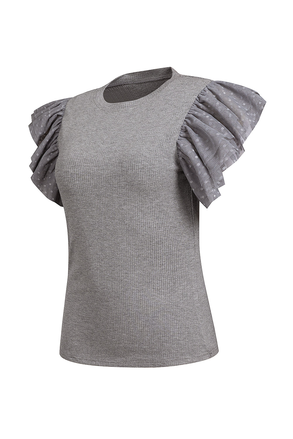 Ruffled Round Neck Cap Sleeve Top