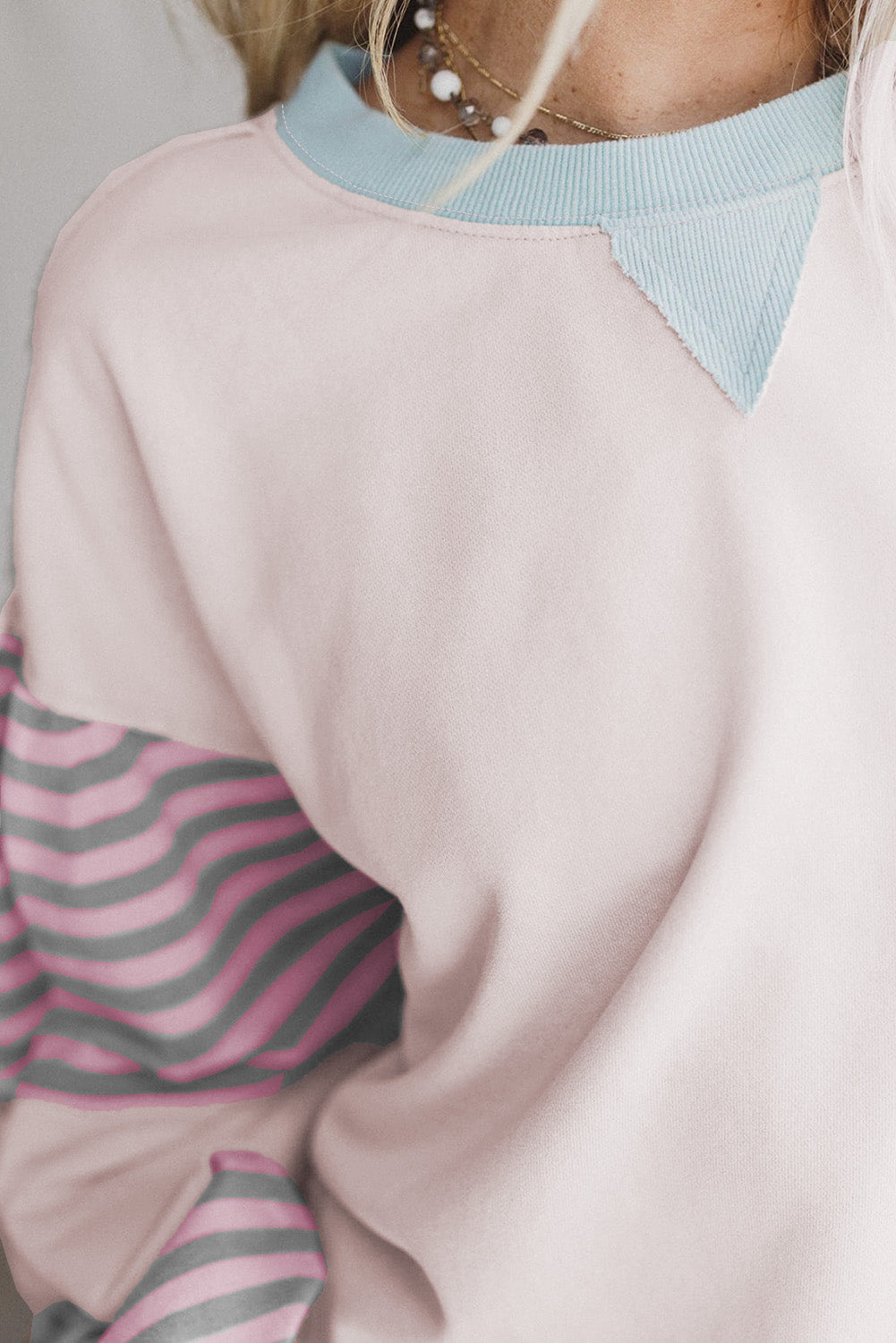 Colorblock Patchwork Striped Sleeve Sweatshirt