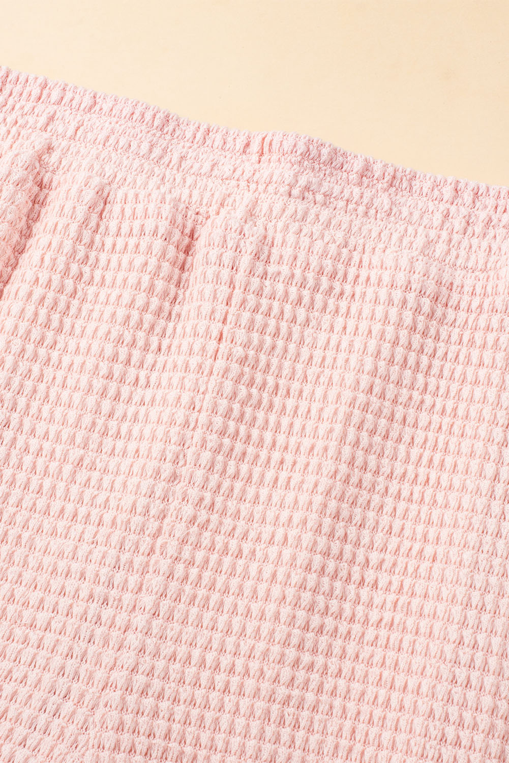 Pink Fringe Trim Waffle Knit Textured Shorts Set