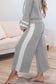 Gray Contrast Trim Long Sleeve Lounge Set