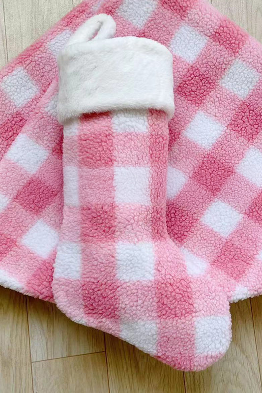 Pink Fleece Christmas Buffalo Plaid Stocking Ornament