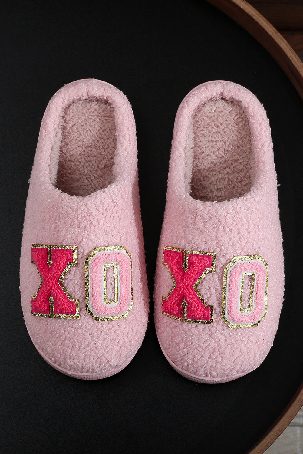 Pink XOXO Letter Graphic Plush Slippers