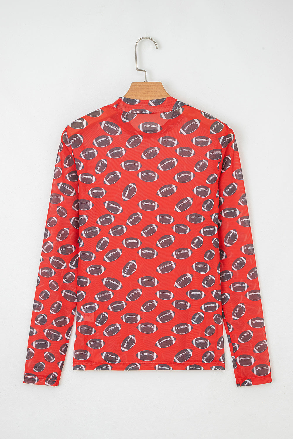 Red Game Day Football Mesh Sheer Long Sleeve Top