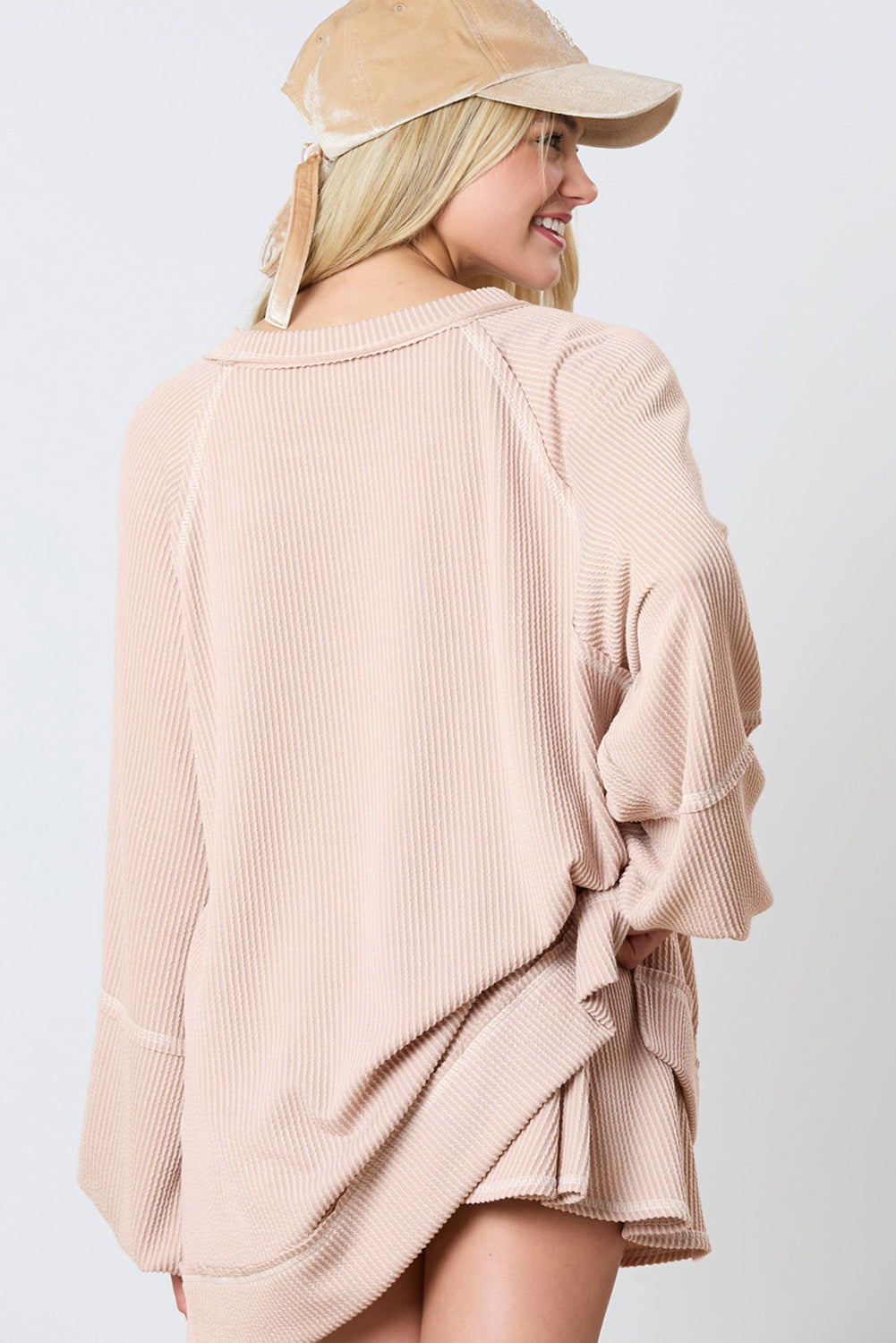 Corded Lantern Sleeve Pullover and Ruffle Mini Skirt Set