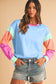 Rose Red Color Block Sleeve Loose Fit Top