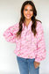 Pink Floral Print Half Zip Drawstring Hoodie