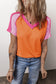 Orange Exposed Seam Color Block V Neck Waffle TShirt