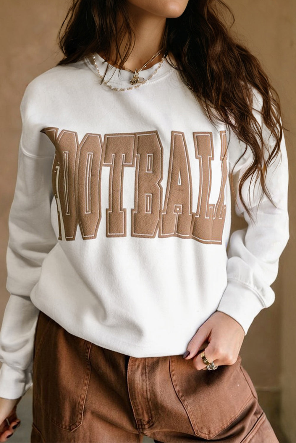 White Football Letter Graphic Crew Neck Sweatshirt