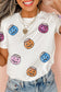 White Sequin Pumpkin Face Patched Crew Neck Holiday T-Shirt
