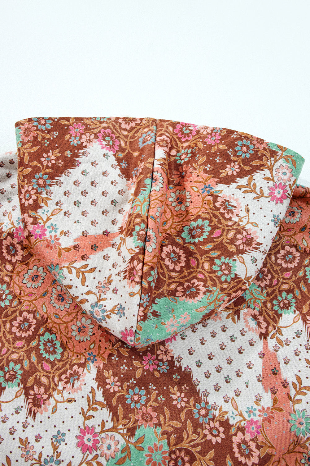 Vintage Floral Printed Sherpa Lined Hooded Jacket