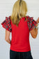 Red Pearl Plaid Ruffle Sleeve Loose T-Shirt