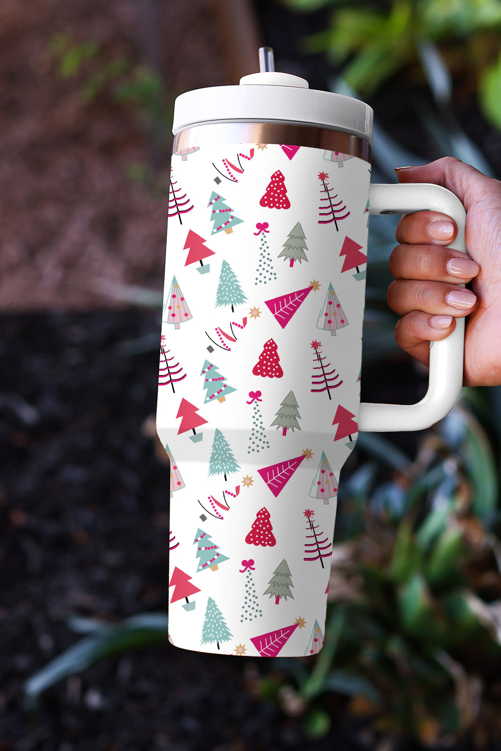 White Christmas Tree Printed 40oz Tumbler Cup