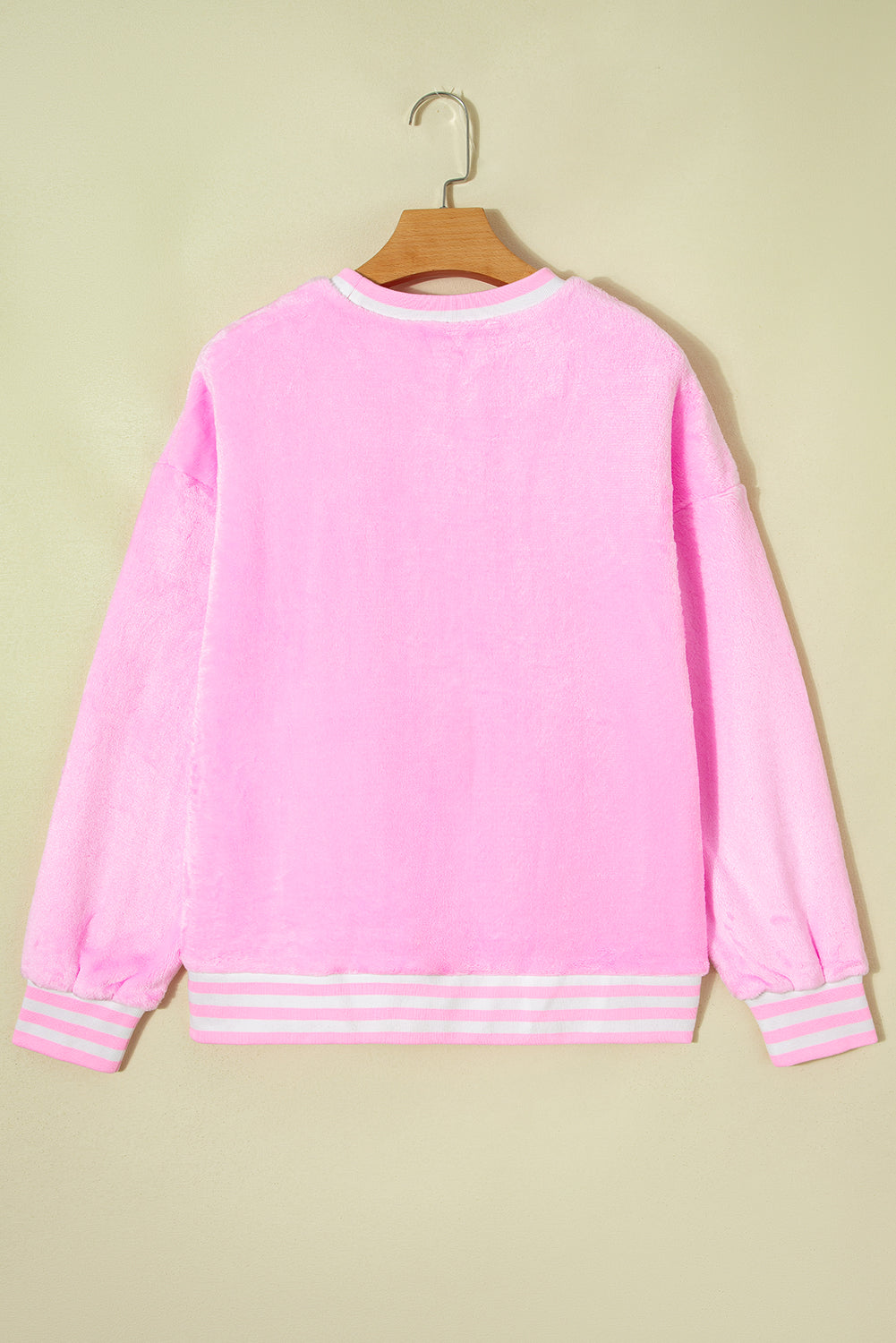 Pink Merry Letter Pattern Plush Pullover
