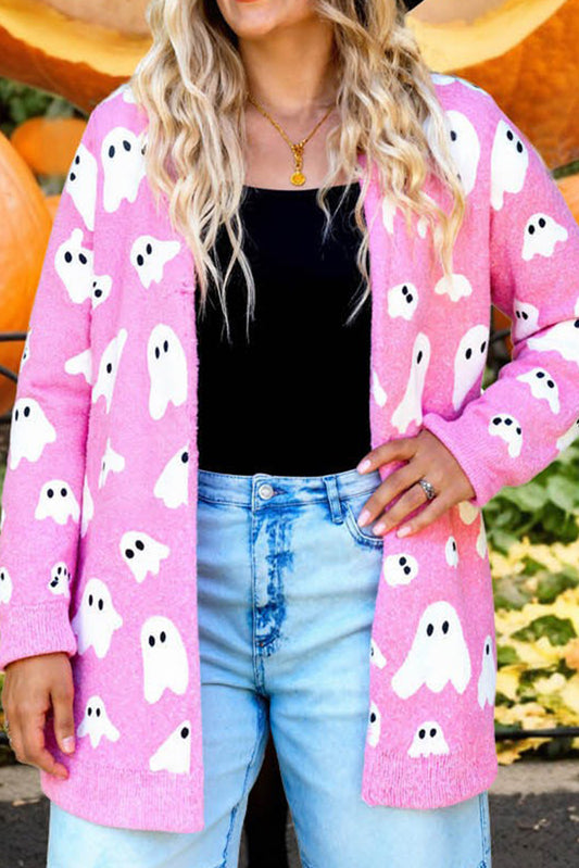 Bonbon Halloween Ghost Pattern Mid length Knitted Cardigan