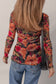 Multicolor Floral Print Lettuce Trim Long Sleeve Mesh Top
