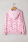 Pink Floral Print Half Zip Drawstring Hoodie
