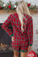 Red Plaid Contrast Patched Christmas Holiday Long Sleeve Shirt and Short Two Piece Pajama Set