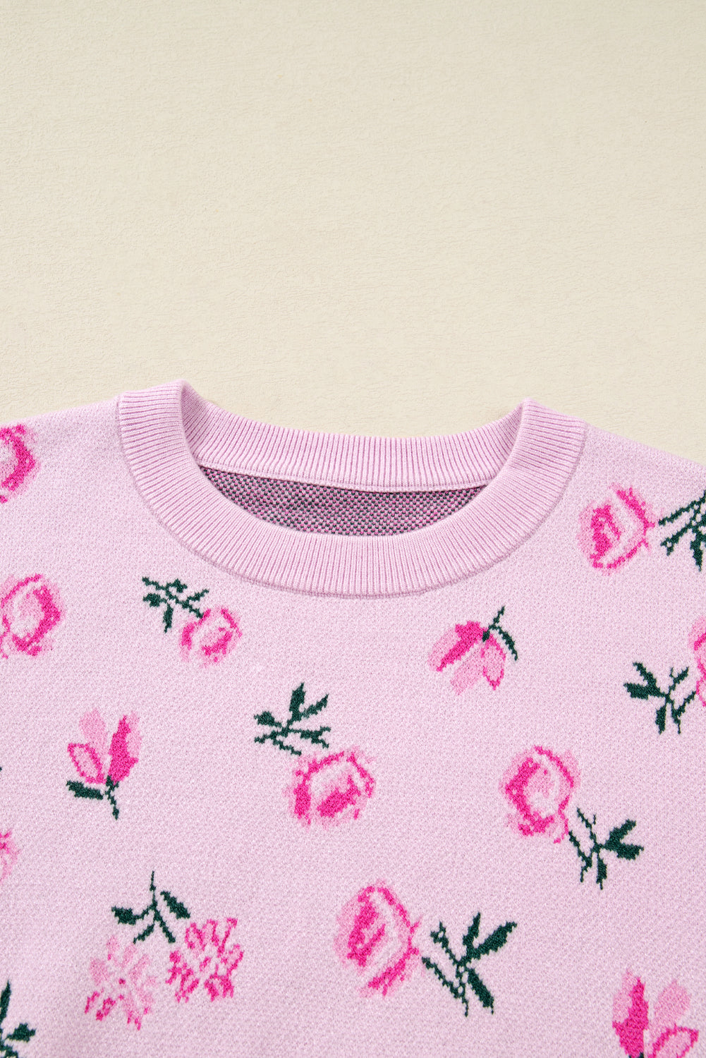 Sweet Floral Print Drop Shoulder Cropped Sweater