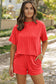 Ribbed Textured Knit Loose Fit Tee and Shorts Set