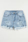 Light Blue Distressed Ripped Raw Hem High Waist Denim Shorts