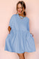 Raw Edge Pocketed Babydoll T-Shirt Dress – Blue