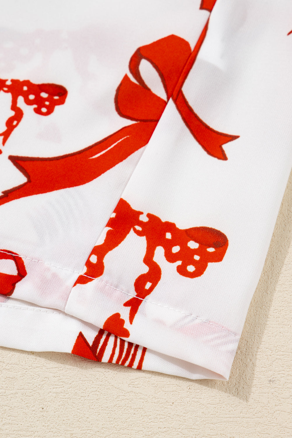 Red Christmas Bow Print Long Sleeve Two Piece Pajama Set