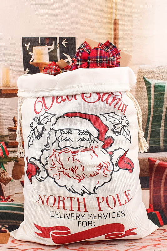 White Santa Claus Drawstring Closure Christmas Gift Bag
