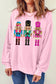 Pink Cute Nutcracker Printed Graphic Drop Shoulder Christmas Sweatshirt