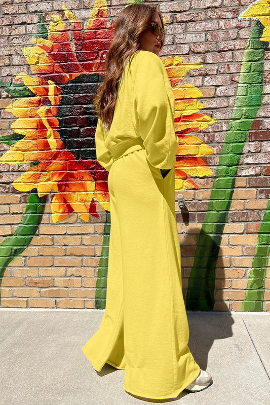 Vibrant Drop Shoulder Pullover & Wide Leg Pants Set