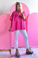 Bright Pink Patched Pocket Exposed Seam Oversized T Shirt