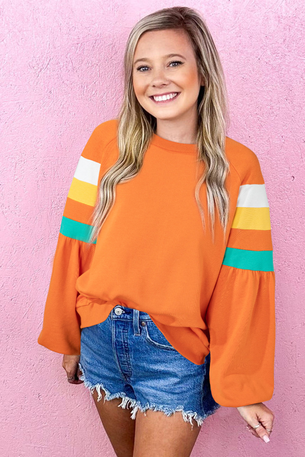 Flamingo Color Block Exposed Seam Raglan Sleeve Top