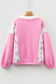 Colorblock Polo Collar Floral Patchwork Puff Sleeve Top