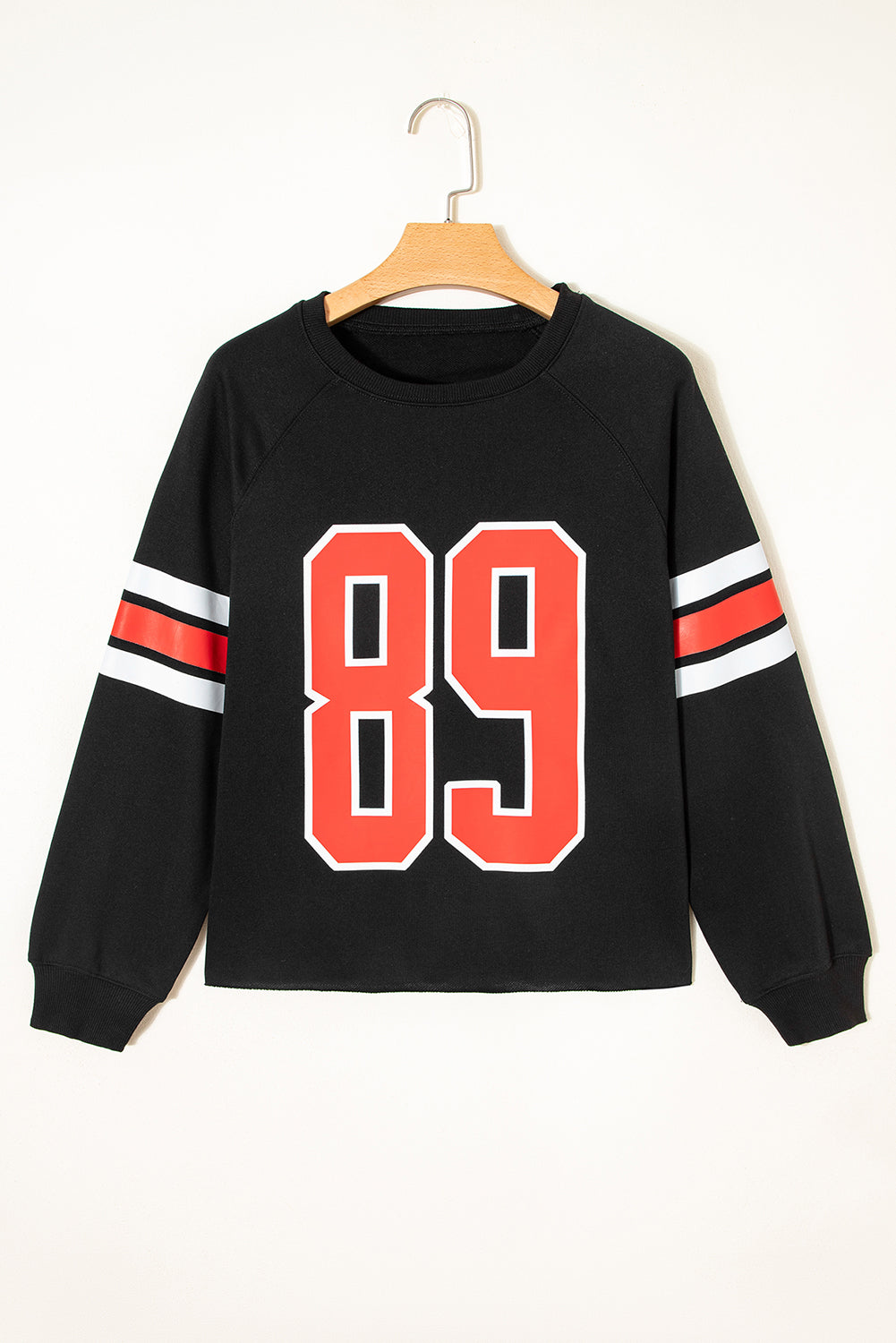 Black Varsity Spirit Striped 89 Graphic Casual Gameday Sweatshirt