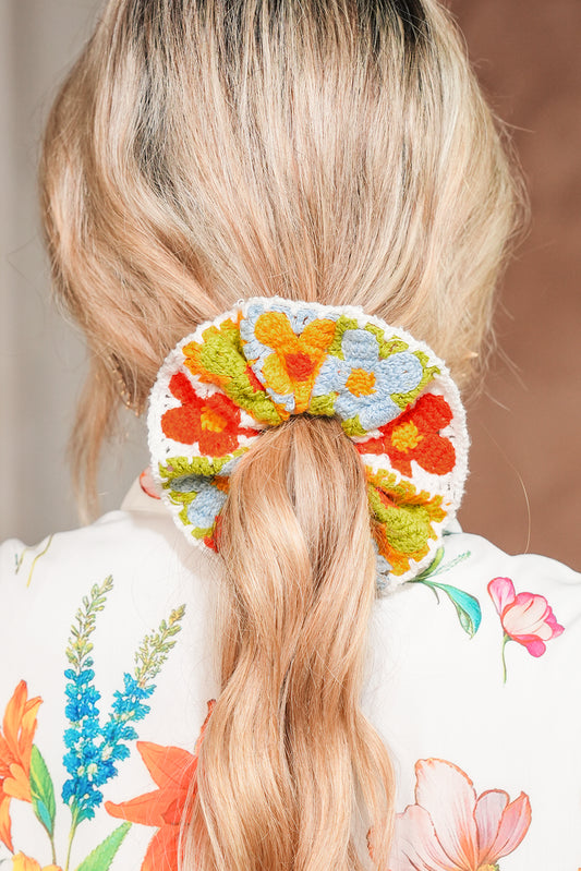 Yellow Crochet Flower Hair Scrunchie