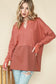 Mineral Red Waffle Knit Patchwork Exposed Seam Long Sleeve Top