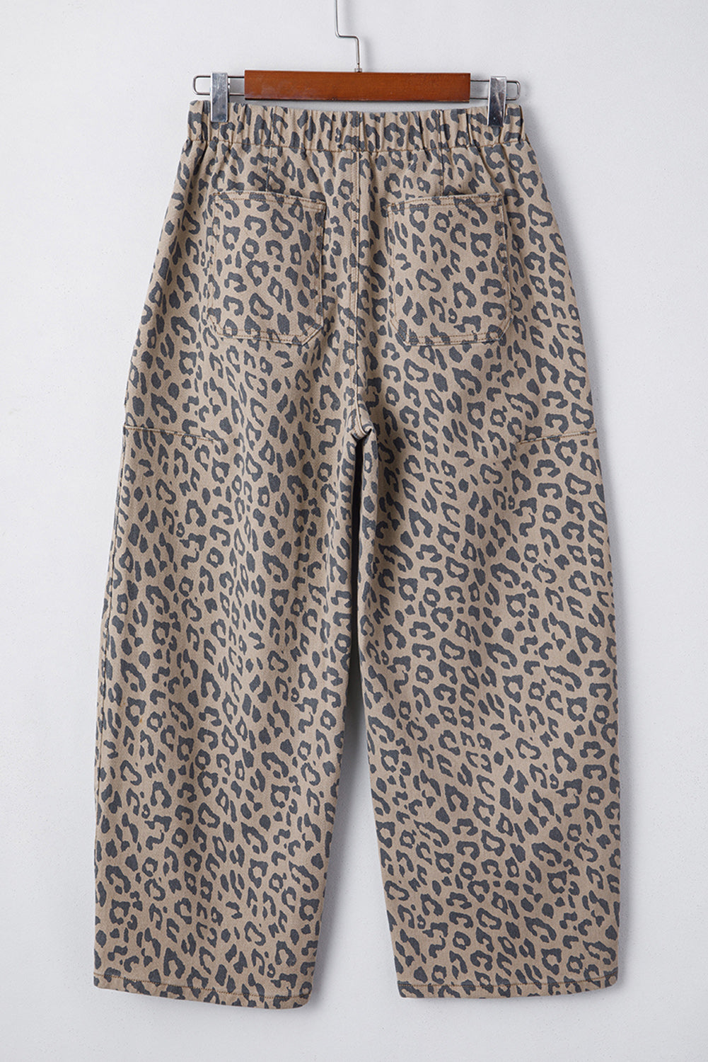 Leopard Print Wide-Leg Jeans with Drawstring Waist & Side Pockets