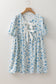 Blue Floral Puff Sleeve Mini Dress with Statement Bow