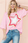 Moonlight Jade Colorblock Star Patched Half Sleeve Oversized Tee